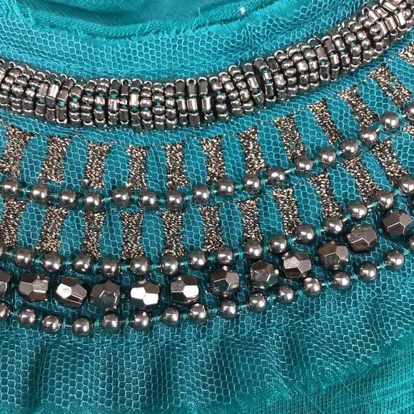 Anthropology Deletta Boho Bohemian Top Women XS Raw Edge Beaded Green Festival - Picture 6 of 9